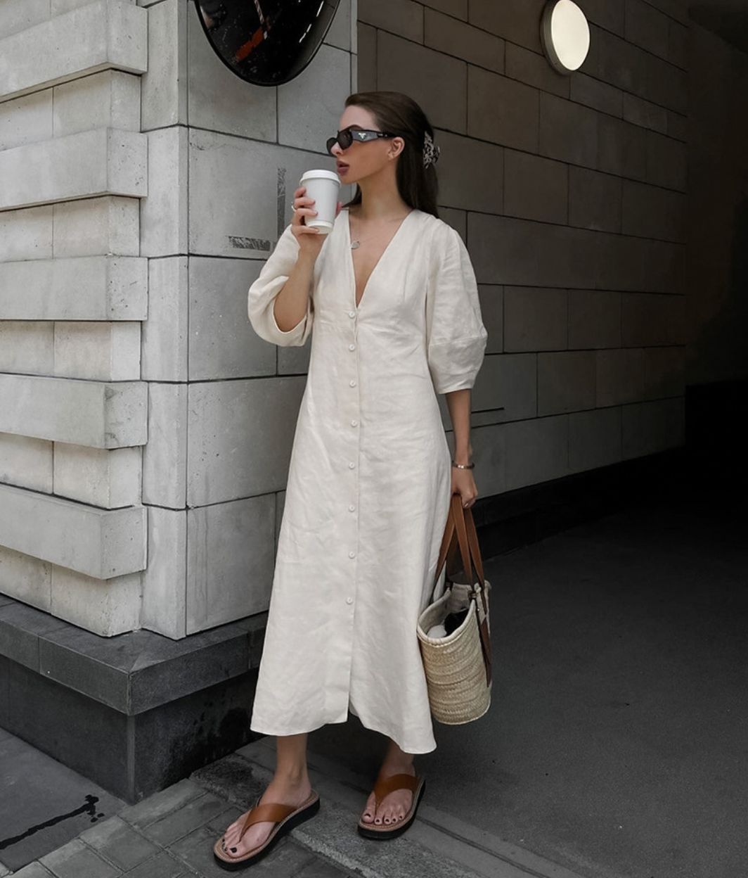 Alla™️ | Abito Eleganza Naturale in Lino e Cotone