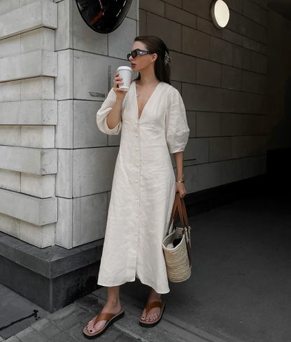 Alla™️ | Abito Eleganza Naturale in Lino e Cotone