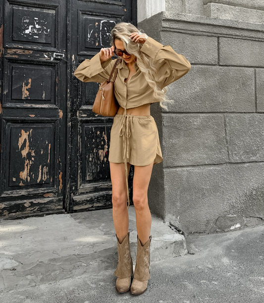 Liza™️ | Completo Camicia e Shorts in Cotone e Lino